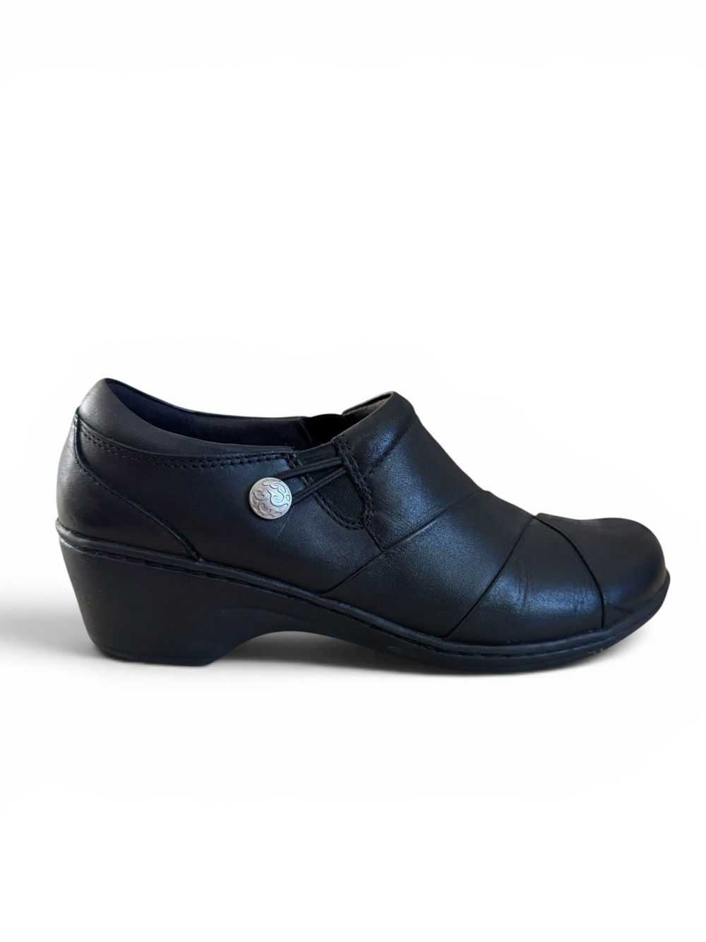 Clarks Collection Black Leather Clogs Low Heel Comfort Shoes Women’s 7.5